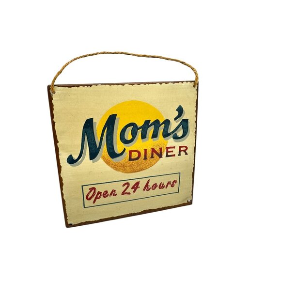 Moms Diner Decorative Wall Sign With Rustic Rope Hanger - Picture 3 of 5